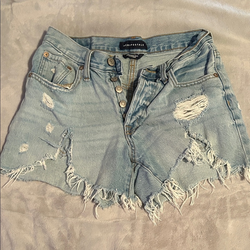Aeropostale Frayed Light Blue Jean Shorts